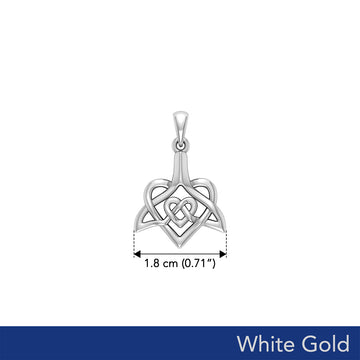Celtic Whale Tail And Double Heart Solid White Gold Pendant WPD6055